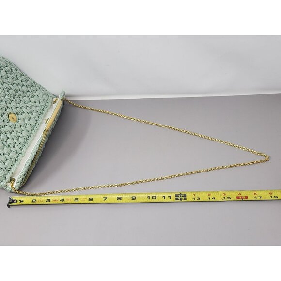 Vintage Rodo Raffia Woven Mint Green Clutch Gold Chain Snap Closure‎ - Picture 8 of 10